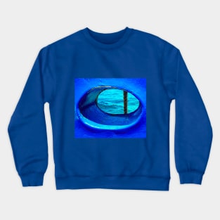 Bull´s eye in a blue iron wall from a ship. 2a Crewneck Sweatshirt